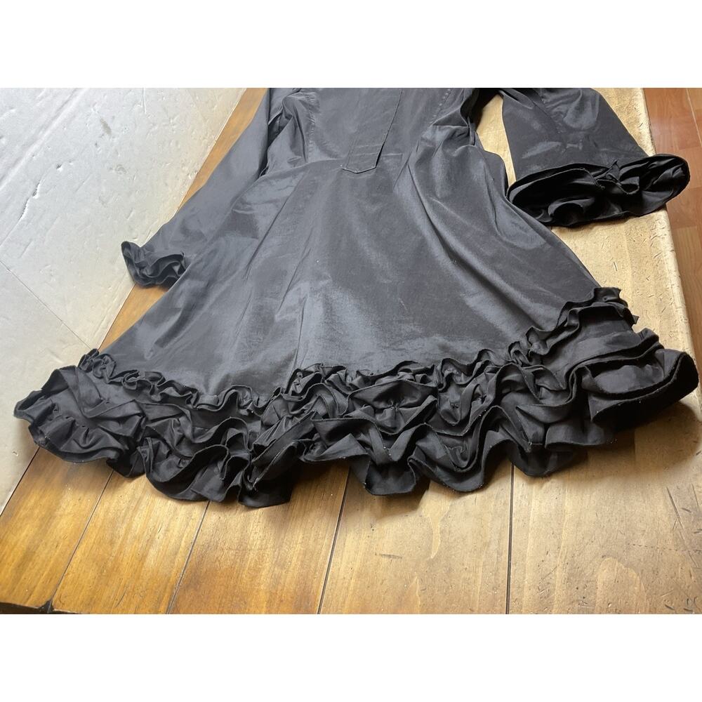 Samuel Dong Bubble Coat Dress Black Medium Ruffle Trench Goth READ - Picture 15 of 16